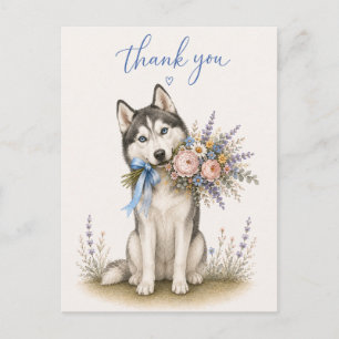 Siberian Husky Bloemboeket Bedankt Briefkaart