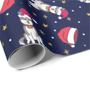 Siberian Husky Blue Kerstmis met Santa Hat Cadeaupapier