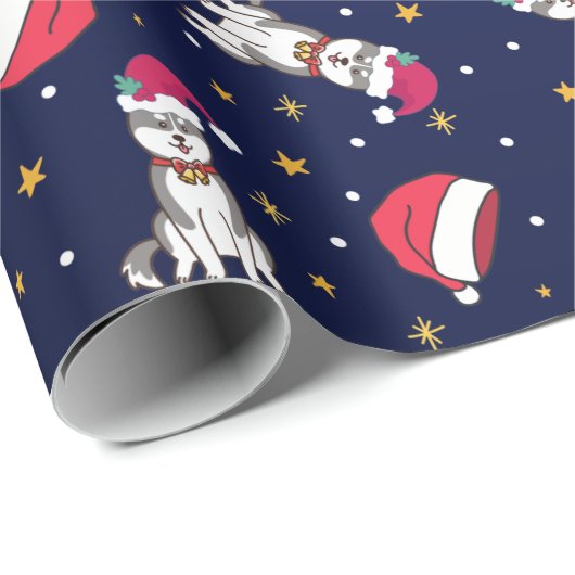 Siberian Husky Blue Kerstmis met Santa Hat Cadeaupapier (Rol Hoek)