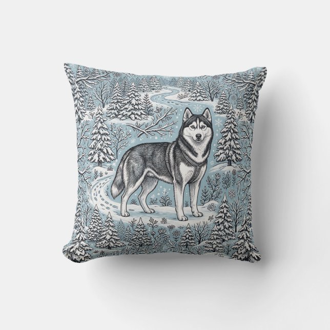 Siberian Husky Bos Kussen (Voorkant)