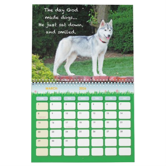 Siberian Husky Calendar Kalender (Mar 2026)