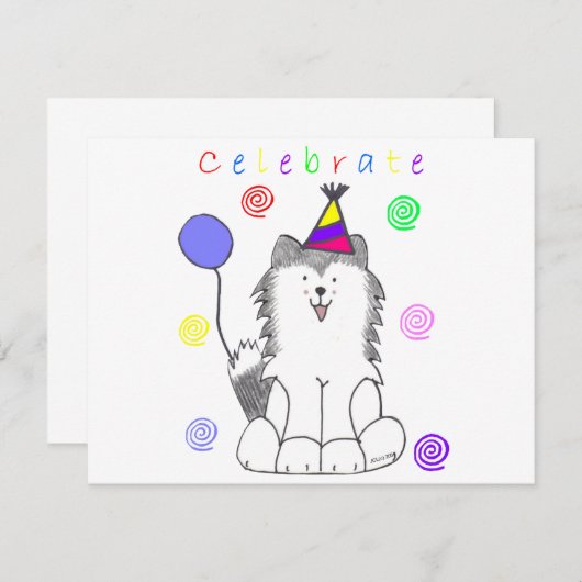 Siberian Husky Celebrate Kaart (Voorkant / Achterkant)