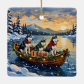 Siberian Husky Christmas Boat Holiday Keramisch Ornament (Achterkant)