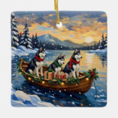 Siberian Husky Christmas Boat Holiday Keramisch Ornament (Voorkant)