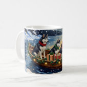 Siberian Husky Christmas Boat Holiday Koffiemok (Voorkant links)