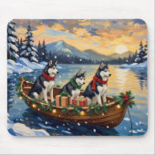 Siberian Husky Christmas Boat Holiday Muismat (Voorkant)