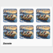 Siberian Husky Christmas Boat Holiday Vierkante Sticker (Vel)