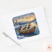 Siberian Husky Christmas Boat Holiday Vierkante Sticker (Envelop)