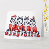 Siberian Husky Christmas Dress Santa Hat Kaart (Gele Bloem)
