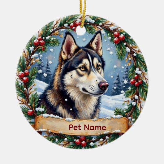Siberian Husky Christmas Keramisch Ornament (Voorkant)