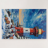 Siberian Husky Christmas Lighthouse Holiday Legpuzzel (Horizontaal)