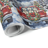 Siberian Husky Christmas Red Truck Holiday Cadeaupapier (Rol Hoek)
