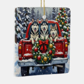 Siberian Husky Christmas Red Truck Holiday Keramisch Ornament (Rechts)