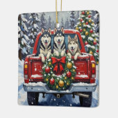 Siberian Husky Christmas Red Truck Holiday Keramisch Ornament (Links)