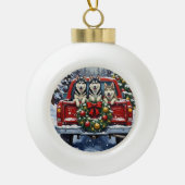 Siberian Husky Christmas Red Truck Holiday Keramische Bal Ornament (Voorkant)