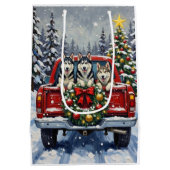 Siberian Husky Christmas Red Truck Holiday Medium Cadeauzakje (Achterkant)