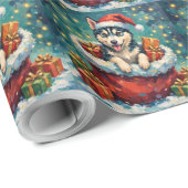 Siberian Husky Christmas Santa Bag Adventure Cadeaupapier (Rol Hoek)