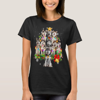 Siberian Husky Christmas Tree Dog Lights Pajamas X T-shirt