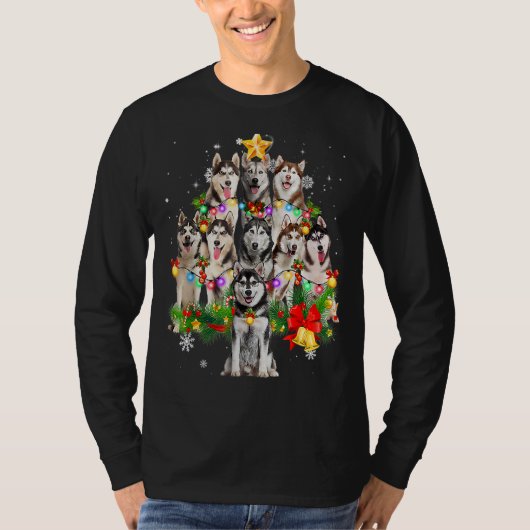 Siberian Husky Christmas Tree Dog Lights Pajamas X T-shirt (Voorkant)