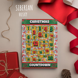 Siberian Husky Countdown Kerstmis Adventkalender Feestdagenkaart