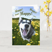 Siberian Husky Denking You Cute Dog Kaart (Gele Bloem)