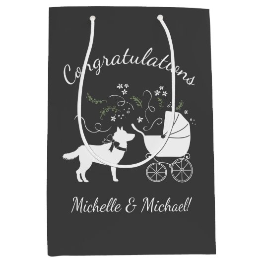 Siberian Husky Dog Baby shower Puppy Grey Medium Cadeauzakje (Voorkant)