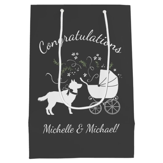 Siberian Husky Dog Baby shower Puppy Grey Medium Cadeauzakje (Achterkant)