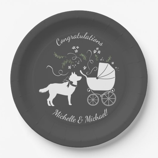 Siberian Husky Dog Baby shower Puppy Grey Papieren Bordje (Voorkant)
