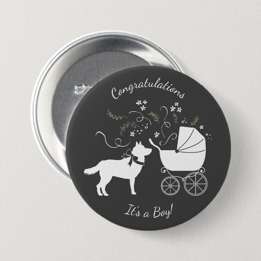 Siberian Husky Dog Baby shower Puppy Grey Ronde Button 7,6 Cm (Voorkant /achterkant)