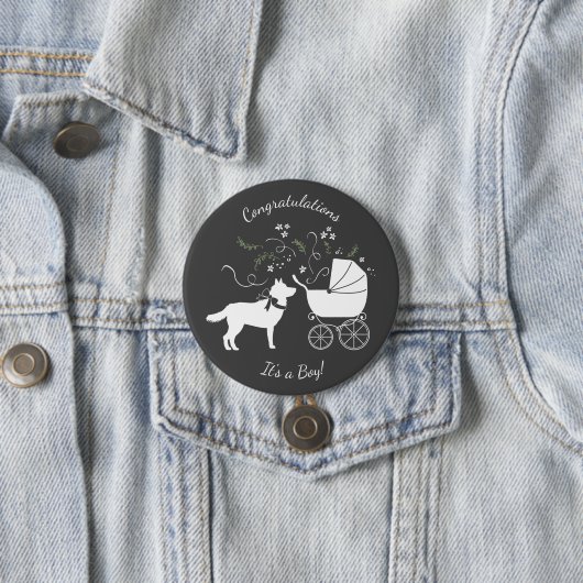 Siberian Husky Dog Baby shower Puppy Grey Ronde Button 7,6 Cm (In situ)