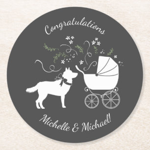 Siberian Husky Dog Baby shower Puppy Grey Ronde Kartonnen Onderzetter