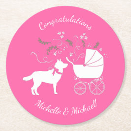 Siberian Husky Dog Baby shower Puppy Pink Girl Ronde Kartonnen Onderzetter