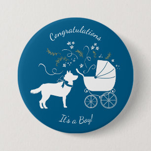 Siberian Husky Dog Baby shower Ronde Button 7,6 Cm