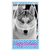 Siberian Husky Dog Blue Happy Birthday Klein Cadeauzakje (Achterkant)