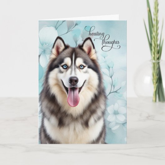 Siberian Husky Dog Botanical Blooms Get Well Kaart (Voorkant)