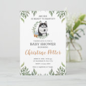 Siberian Husky Dog Boy Boho Greenery Baby shower Kaart (Staand voorkant)
