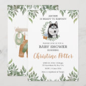 Siberian Husky Dog Boy Boho Greenery Baby shower Kaart (Voorkant / Achterkant)