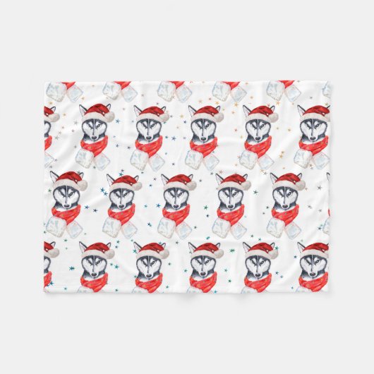 Siberian Husky Dog Breed Christmas Stars Fleece Deken (Voorkant (Horizontaal))