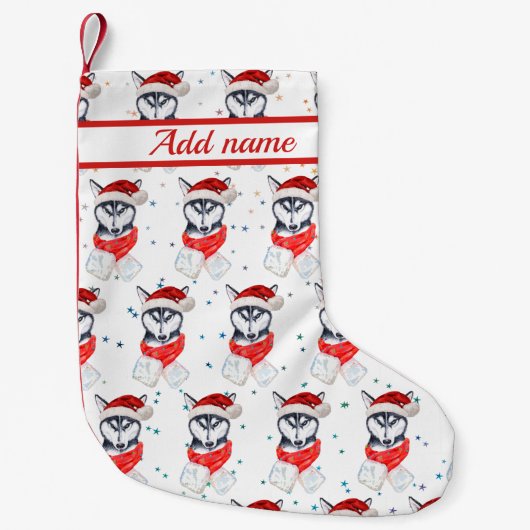 Siberian Husky Dog Breed Christmas Stars Kleine Kerstsok (Voorkant)