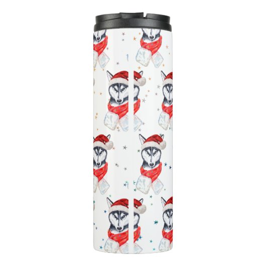 Siberian Husky Dog Breed Christmas Stars Thermosbeker (Achterkant)