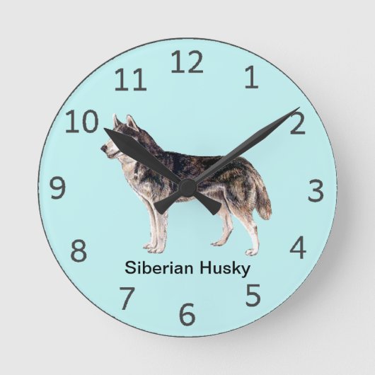 Siberian Husky Dog Clock Ronde Klok (Voorkant)