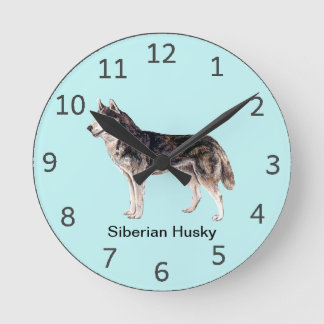 Siberian Husky Dog Clock Ronde Klok