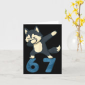 Siberian Husky Dog Dabbing 67 Meme Six Seven Funny Kaart (Gele Bloem)