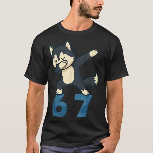 Siberian Husky Dog Dabbing 67 Meme Six Seven Funny T-shirt (Voorkant)