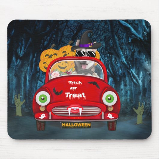Siberian Husky Dog Driving Car Scary Halloween Muismat (Voorkant)