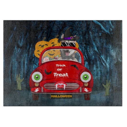 Siberian Husky Dog Driving Car Scary Halloween Snijplank (Voorkant)