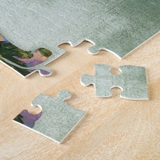 Siberian Husky Dog Floral over groen Legpuzzel (Zijkant)