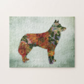Siberian Husky Dog Floral over groen Legpuzzel (Horizontaal)