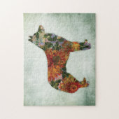 Siberian Husky Dog Floral over groen Legpuzzel (Verticaal)