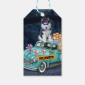 Siberian Husky Dog Halloween Truck Scary Night Cadeaulabel (Voorkant)